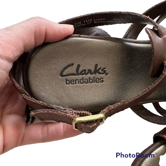 Clarks Bendables Brown Leather Ankle Strap Gladiator Ladies Sandals,‎ 9M - Picture 9 of 10
